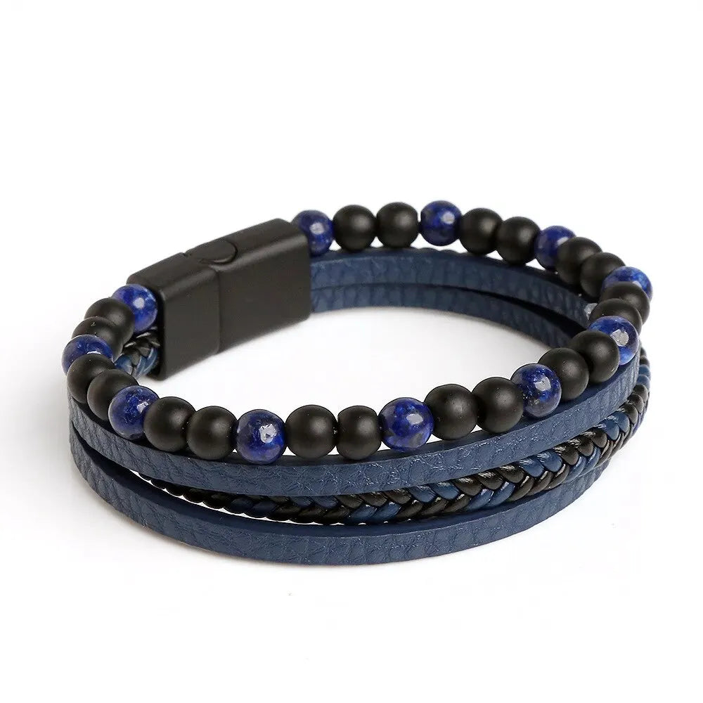 FBA Men's Tiger Eye Beaded Leather Bracelet | Multilayer Jewelry Gift