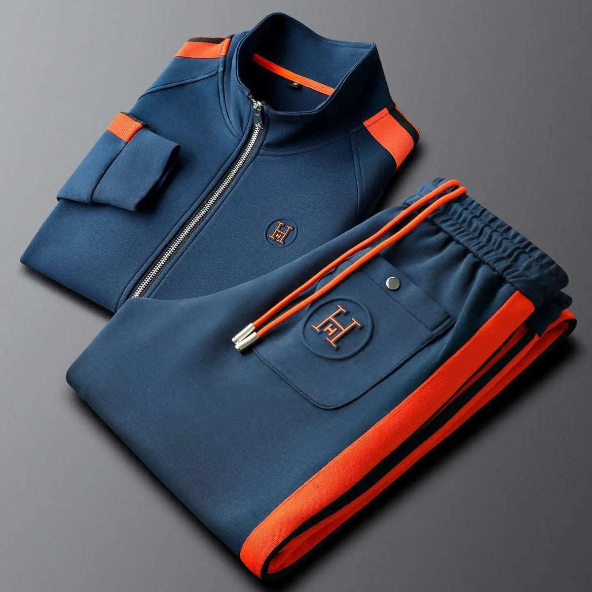 Men's 2-Piece Embroidered Tracksuit Set – Slim Fit Stand Collar Zip Jacket & Trousers | FBA Vibes