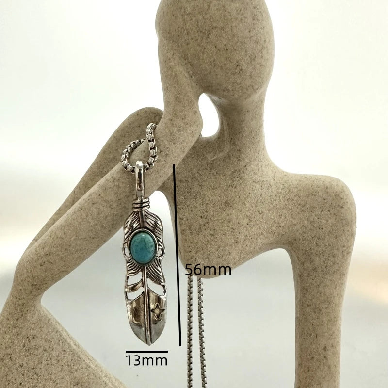 FBA Feather Print Stainless Steel Pendant Necklace | Street Style Jewelry
