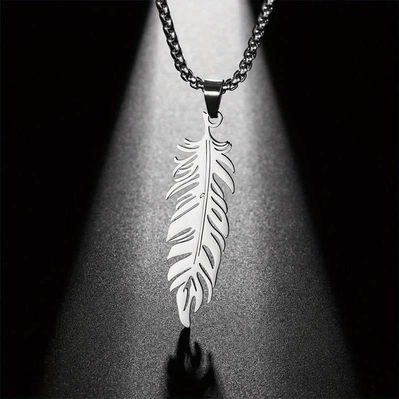 FBA Men's Stainless Steel Feather Pendant Necklace | Hip Hop Punk Jewelry