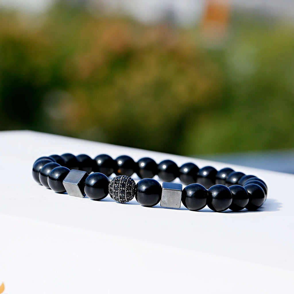 FBA Natural Stone Matte Black Beaded Bracelet | Yoga Jewelry for Men & Women