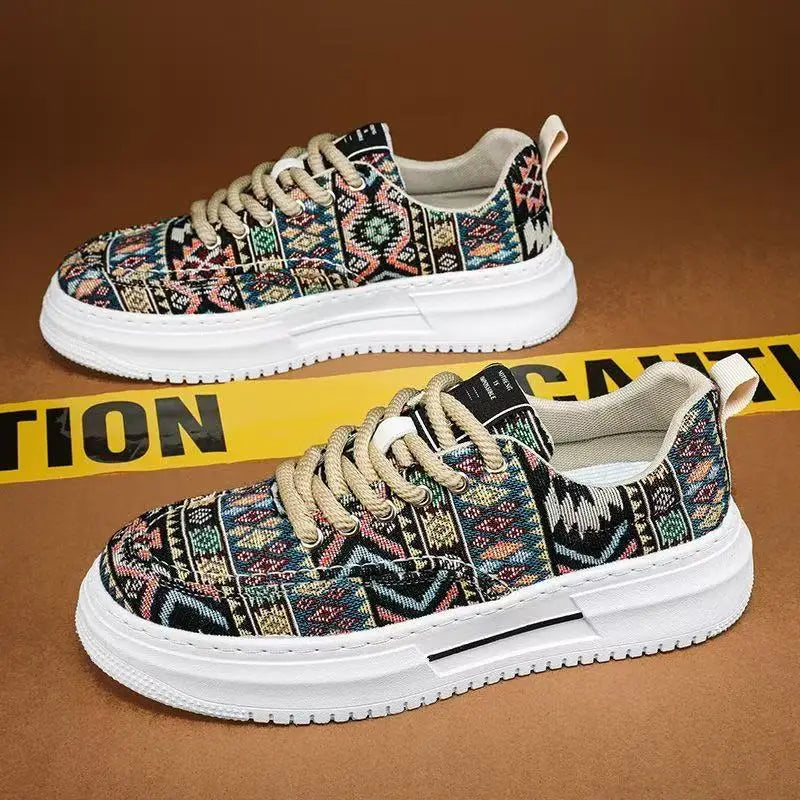 FBA Men's Ethnic Style Platform Board Shoes | Breathable Flat Sneakers
