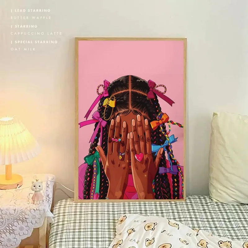 Black Woman Canvas Print | Cool Girl Hairstyle & Gold Jewelry Afro Wall Art