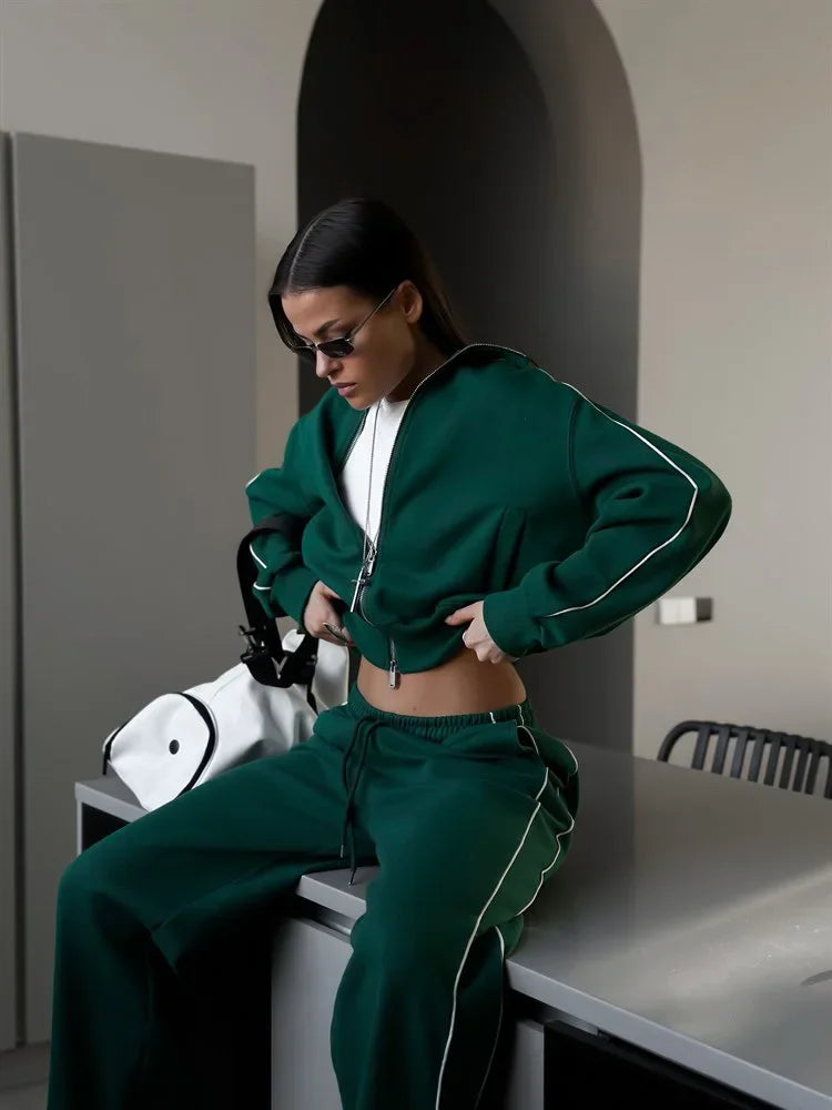 Women's Y2K 2-Piece Tracksuit Set – Zip Sports Jacket & Elastic Waist Jogger Pants | FBA Vibes