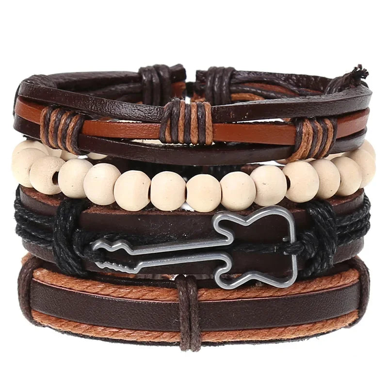 FBA 4-Piece Braided Leather Ethnic Wristband Set | Hope Believe Bracelet