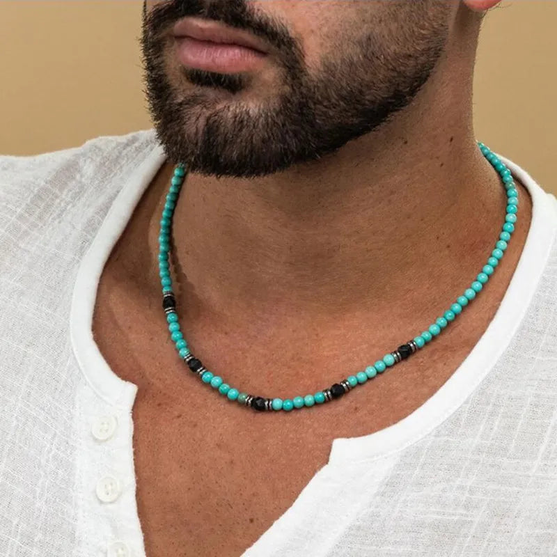FBA Blue Beads Pendant Necklace for Men | Fashion Collar Jewelry