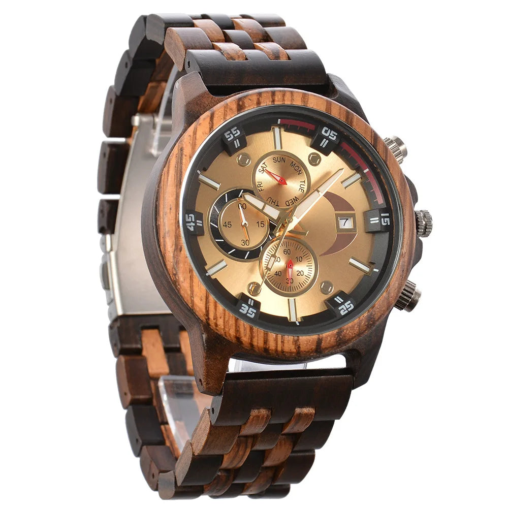 FBA Men's Big Dial Luxury Wood Watch | Exotic Wood Quartz Wristwatch