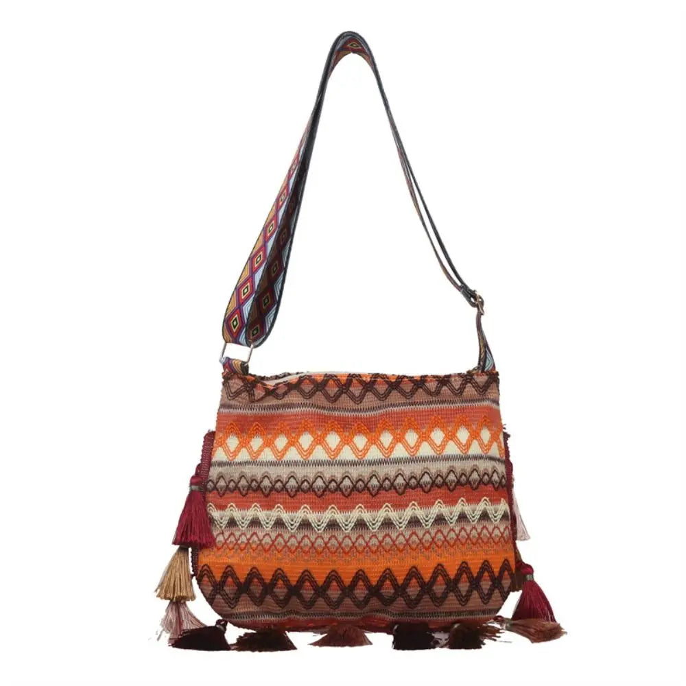 Tassel Ethnic Fringe Crossbody Shoulder Bag – Bohemian Woven Messenger Handbag