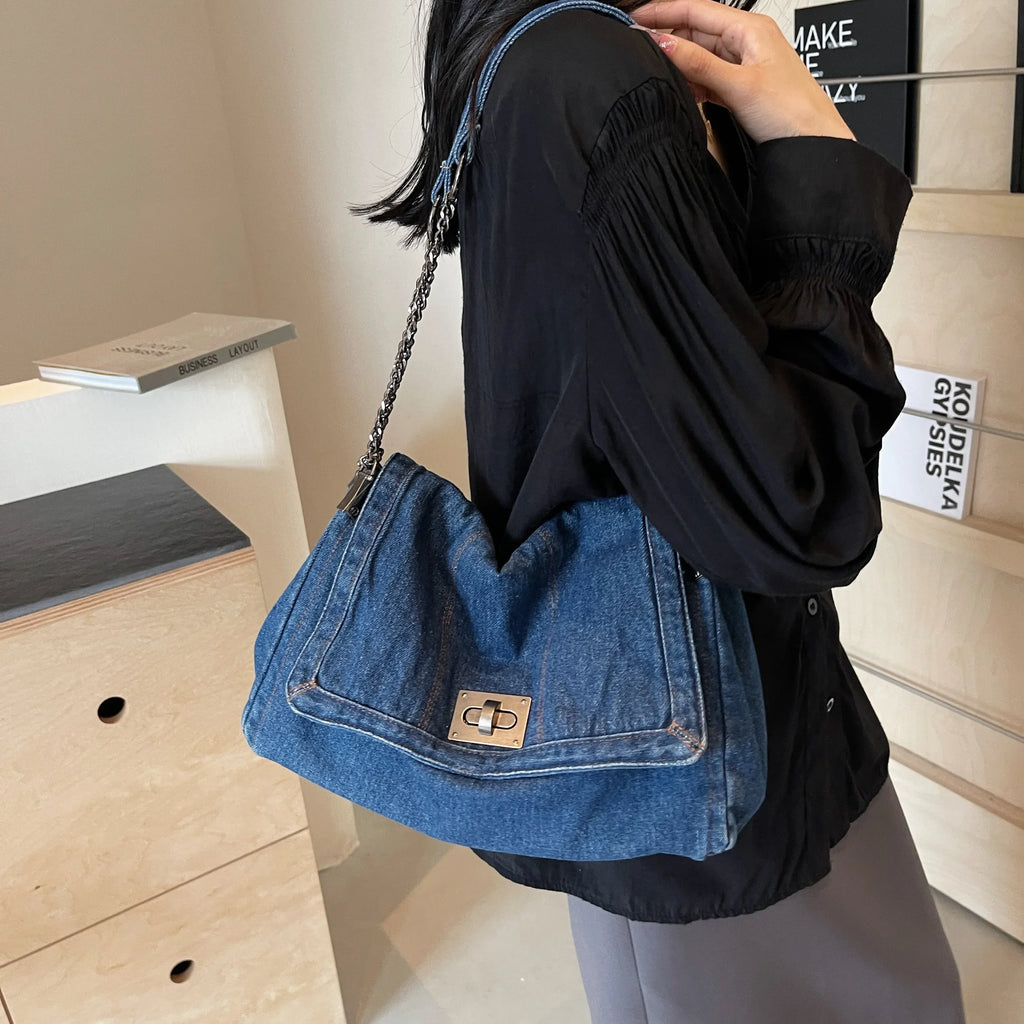 Women's Denim Tote Bag – Large Capacity Casual Commuter Shoulder & Crossbody Bag