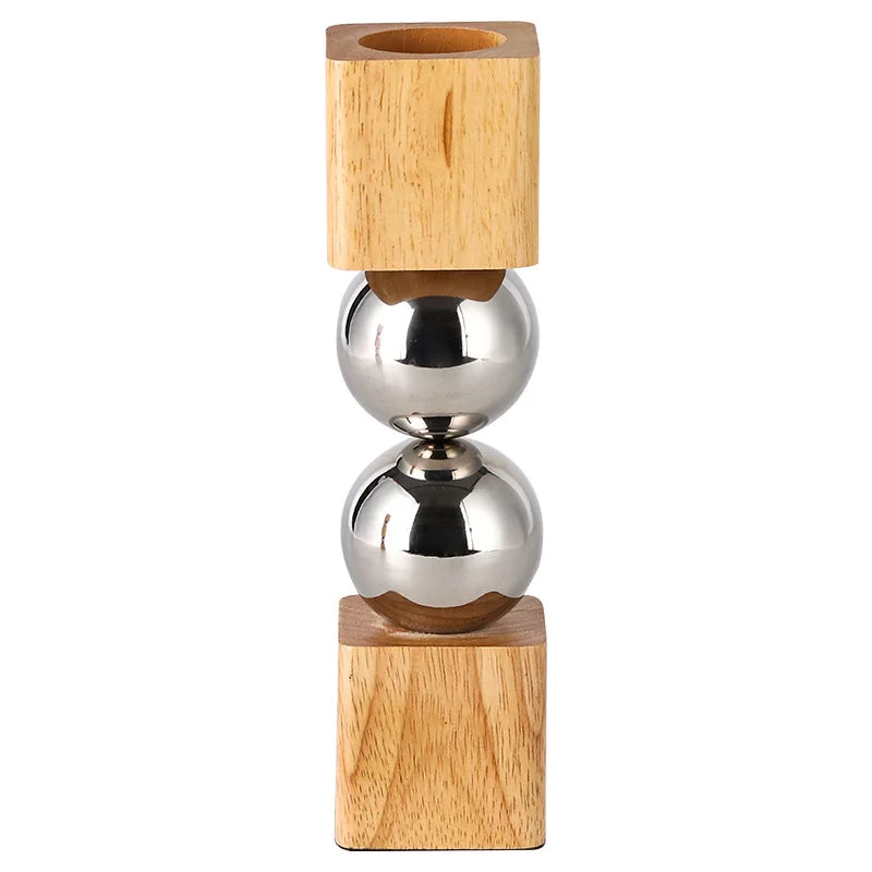 Nordic Geometric Wood & Metal Flower Vase | Luxury Artistic Home Decor