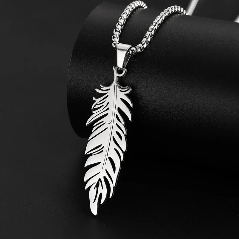 FBA Men's Stainless Steel Feather Pendant Necklace | Hip Hop Punk Jewelry