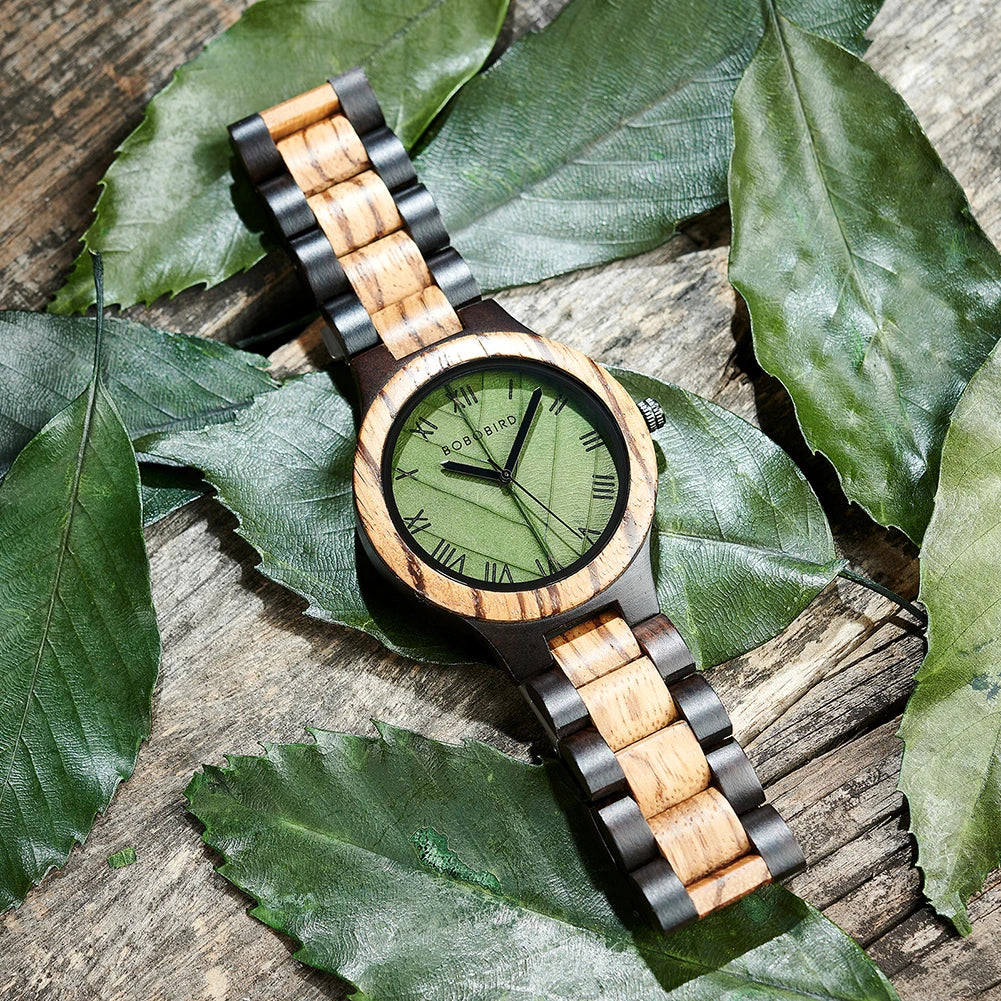 FBA Men's BOBO BIRD Genuine Leaf Wood Watch | Handmade Luxury Wooden Wristwatch