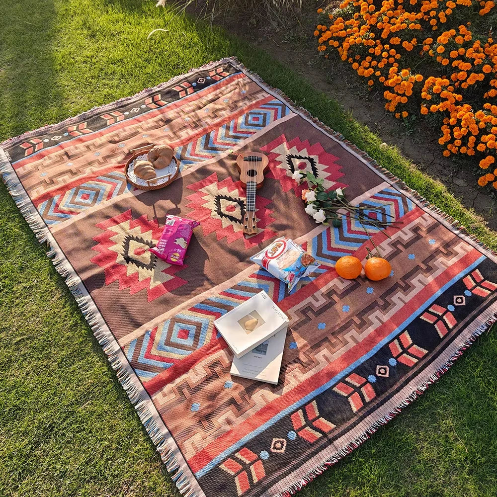 Western Boho Checkered Plaid Throw Blanket | FBA Vibes