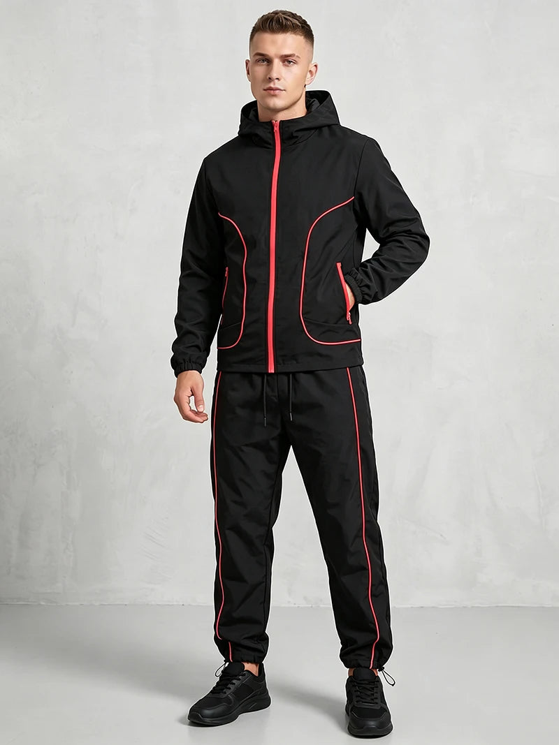 Men's 2-Piece Hooded Windbreaker Tracksuit Set – Full Zip Jacket & Quick-Dry Jogger Pants | FBA Vibes