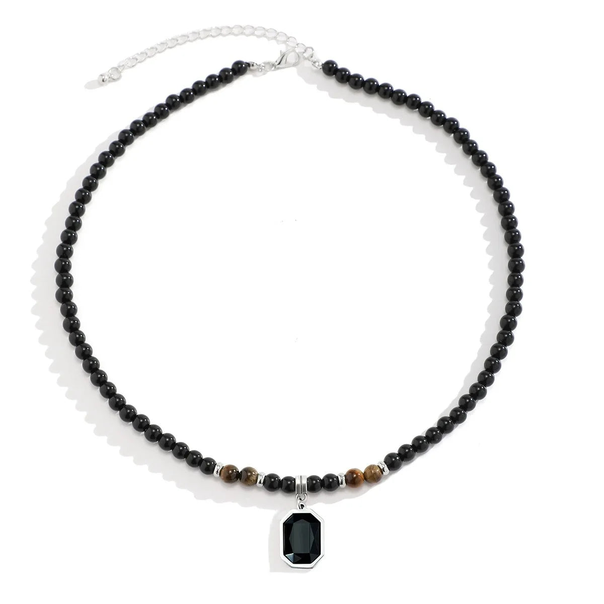 FBA Black Beads Square Pendant Necklace for Men | Fashion Jewelry