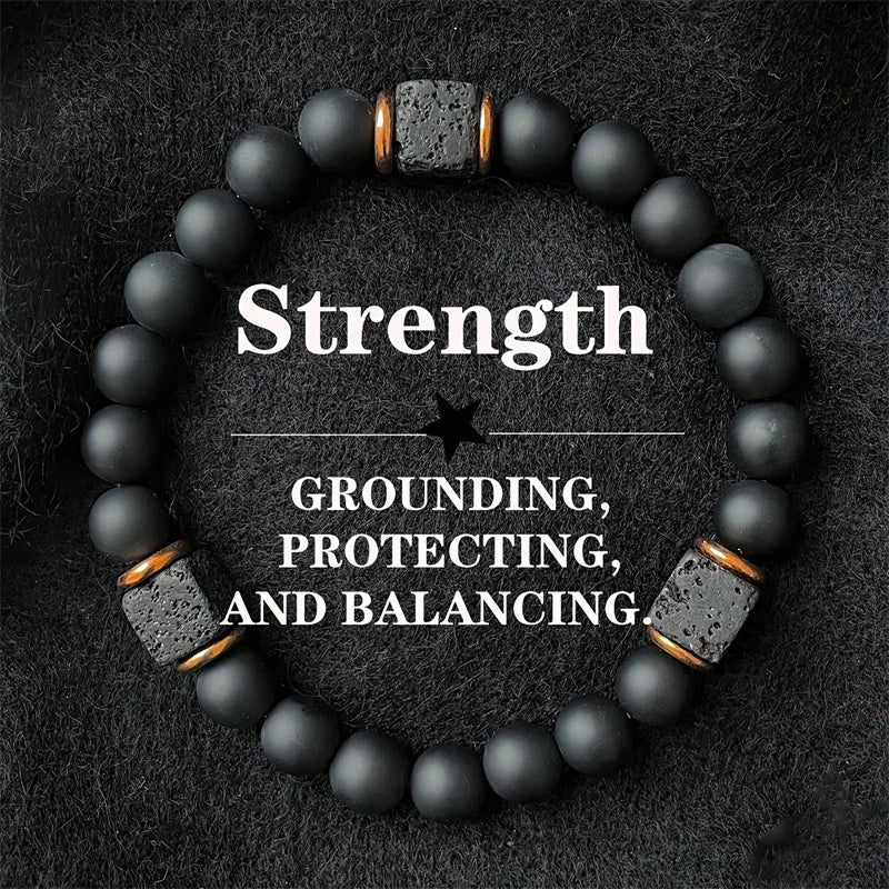 FBA Black Onyx & Lava Stone Elastic Bracelet for Men | Charm Jewelry
