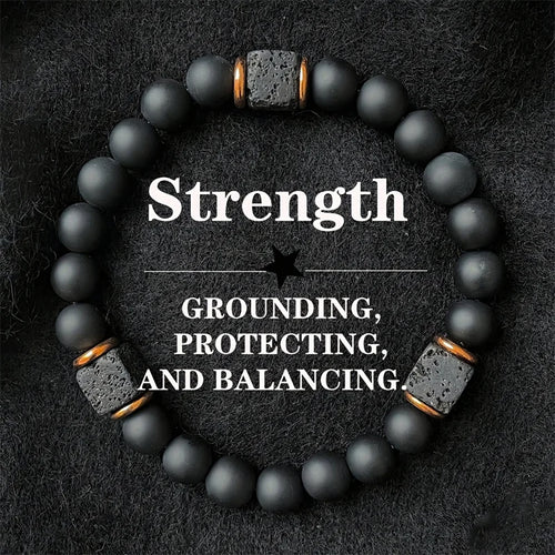 FBA Black Onyx & Lava Stone Elastic Bracelet for Men | Charm Jewelry