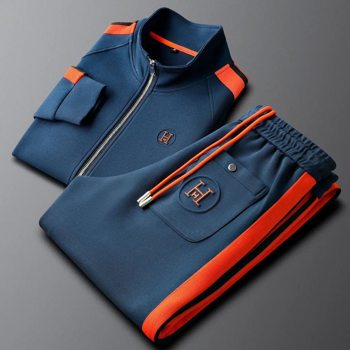 Men's 2-Piece Embroidered Tracksuit Set – Slim Fit Stand Collar Zip Jacket & Trousers | FBA Vibes