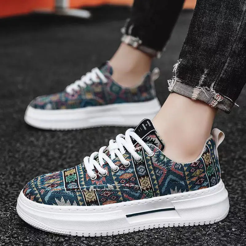 FBA Men's Ethnic Style Platform Board Shoes | Breathable Flat Sneakers