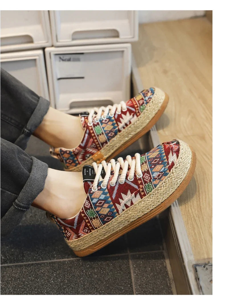FBA Men's Ethnic Style Platform Board Shoes | Breathable Flat Sneakers