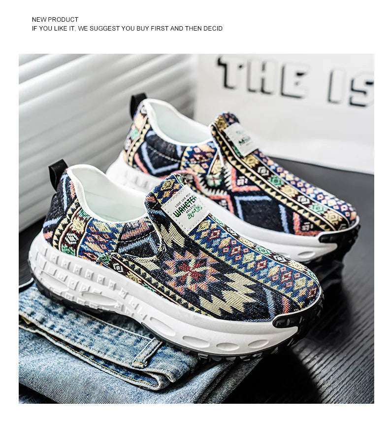 FBA Bohemia Print Canvas Sneakers | Breathable Anti-Slip Casual Shoes