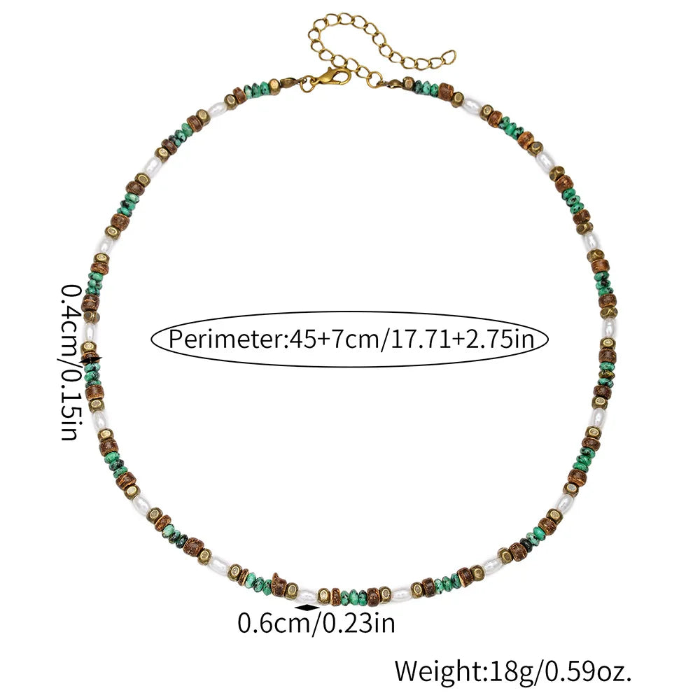 FBA Men's Ethnic Pearl Turquoise Beaded Necklace | Summer Jewelry