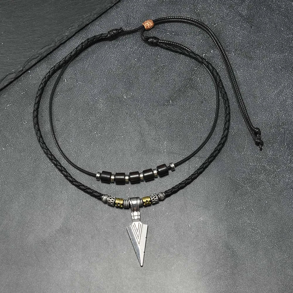 FBA Men's Viking Arrowhead Braided Leather Necklace | Boho Tribal Jewelry