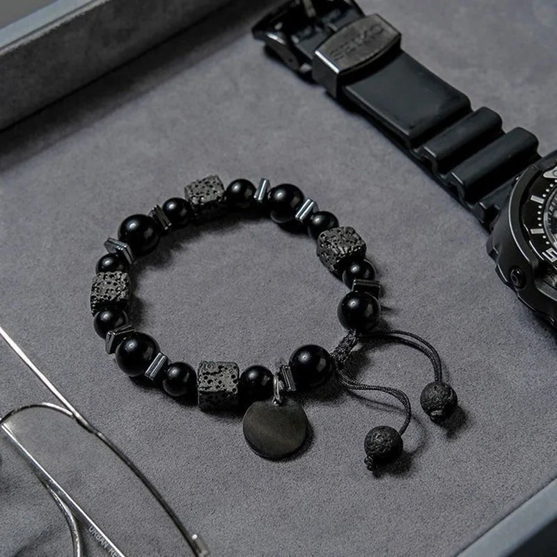 FBA Classic Black Natural Stone Adjustable Bracelet | Unisex Jewelry