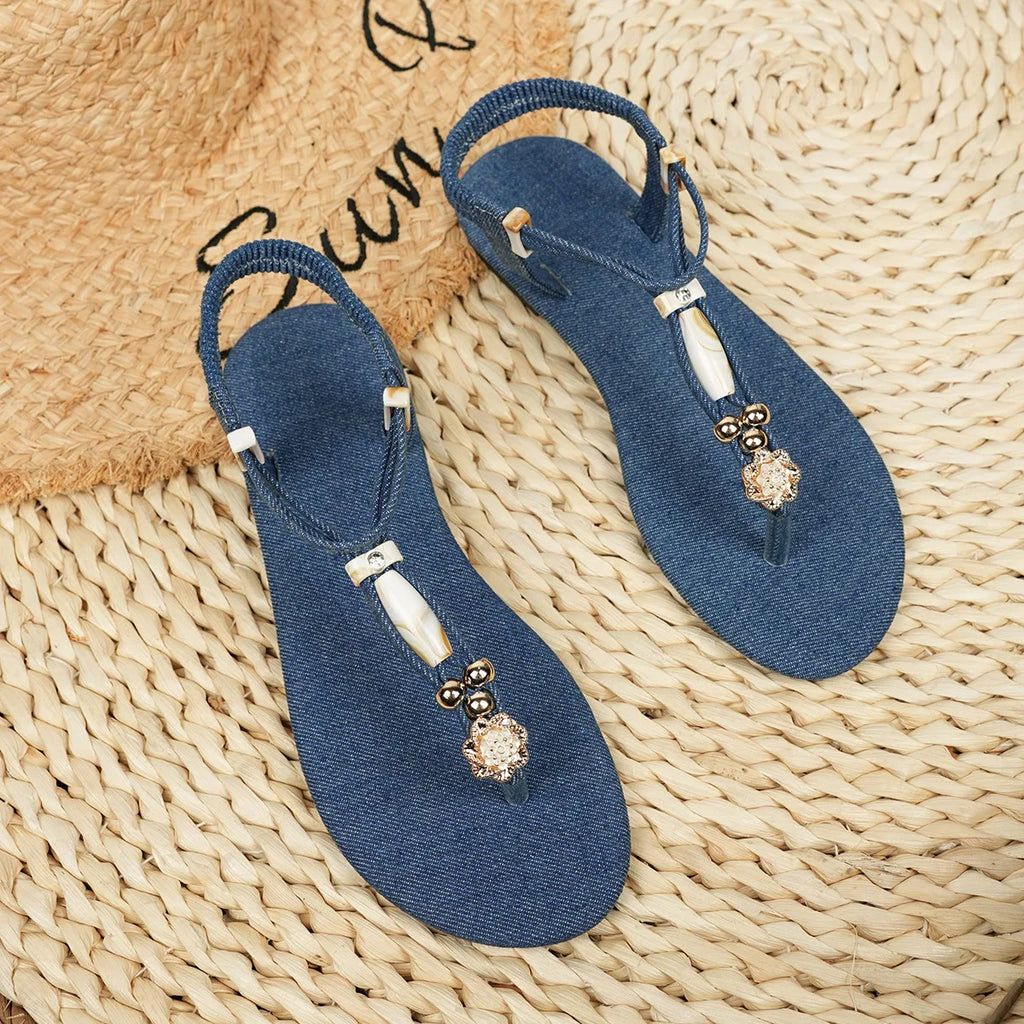 FBA Women's Bohemian Beaded Slip-On Flat Sandals | Beach Style Shoes