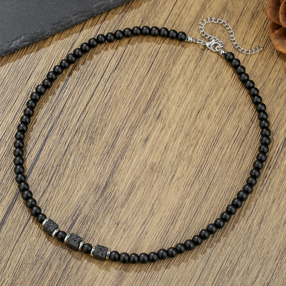 FBA Frosted Stone Bead Adjustable Necklace for Men | Minimalist Jewelry