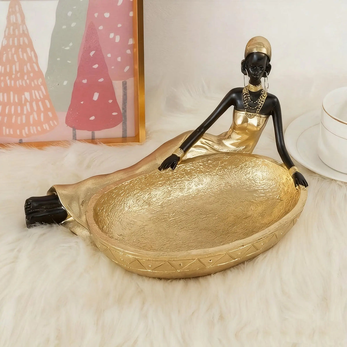 African Style Resin Woman Sculpture with Storage Box | Tribal Jewelry Organizer & Home Decor