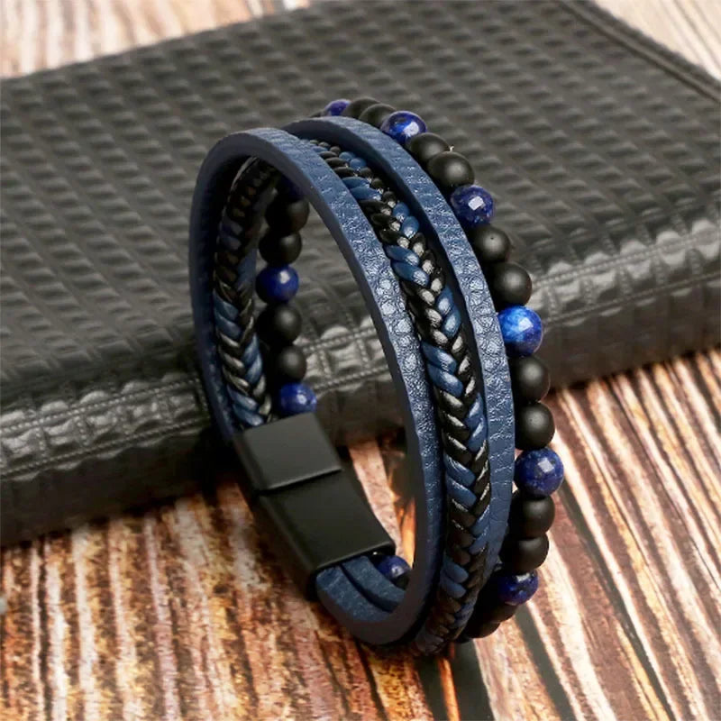 FBA Men's Tiger Eye Multilayer Leather Bracelet | Classic Fashion Jewelry