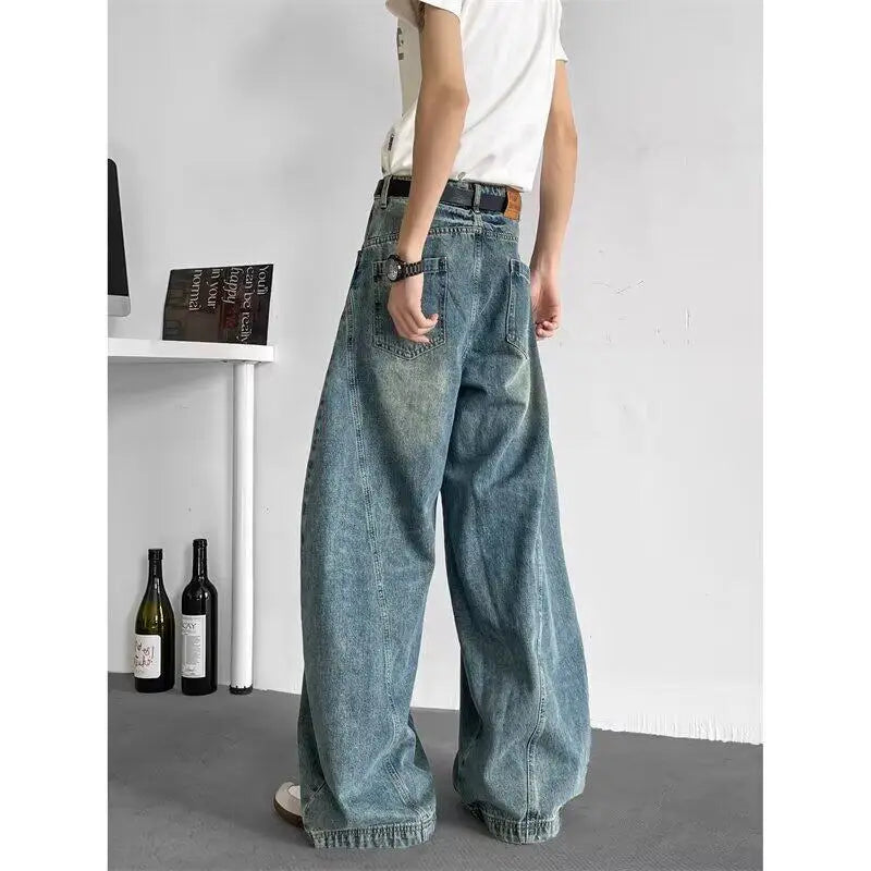 Men's Baggy Wide-Leg Jeans – Unisex Hip Hop Streetwear Loose Fit Oversized Urban Dance Denim | Blue | S–3XL | FBA Vibes