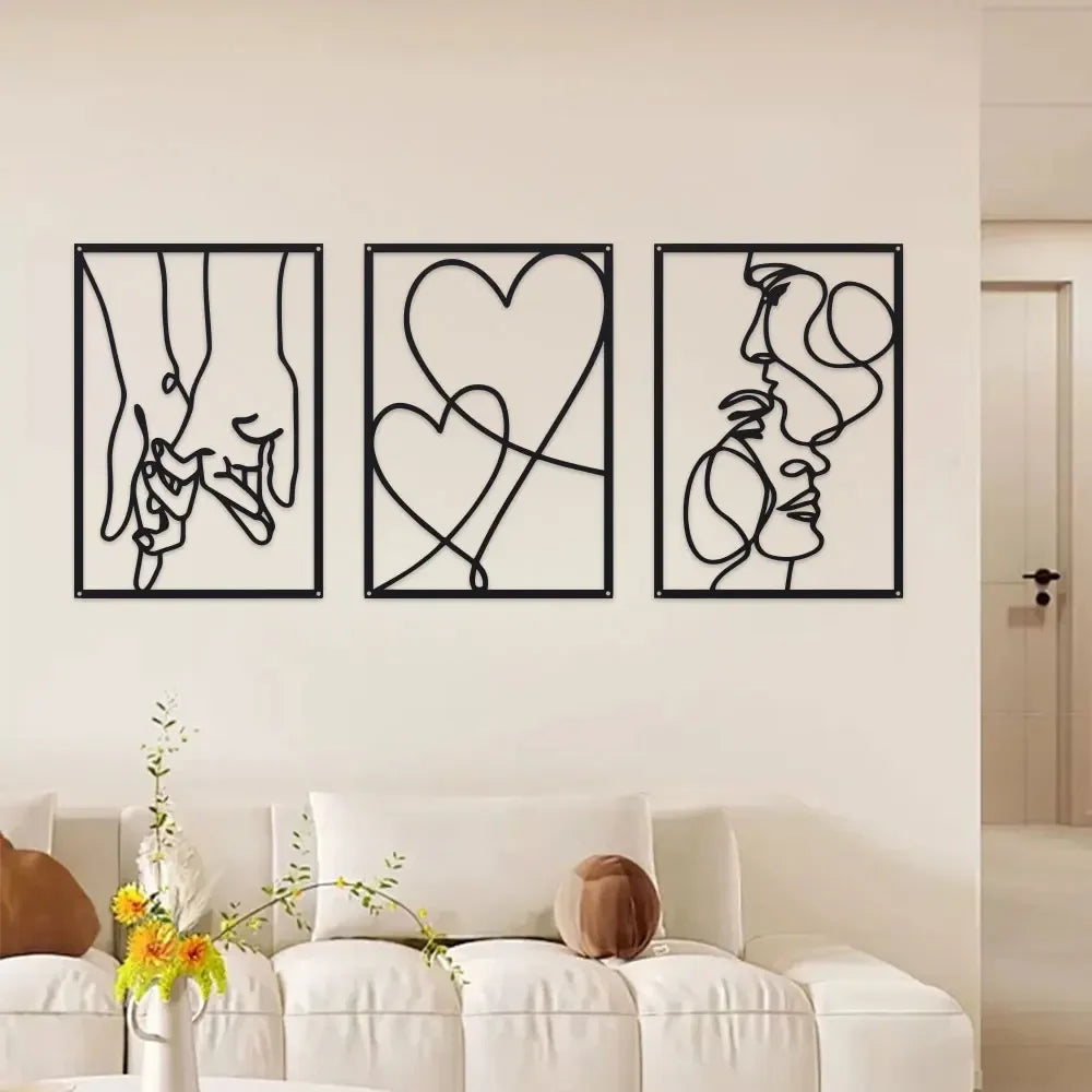3-Piece Metal Line Art Set | Love & Romance Wall Decor | FBA Vibes