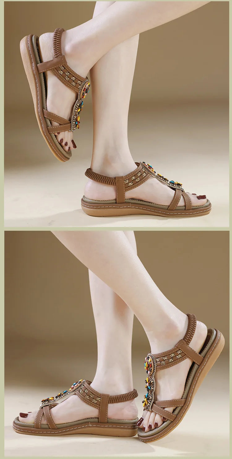 FBA Women's Soft Sole Bohemian Beach Sandals | Flat Bottom Fashion Shoes