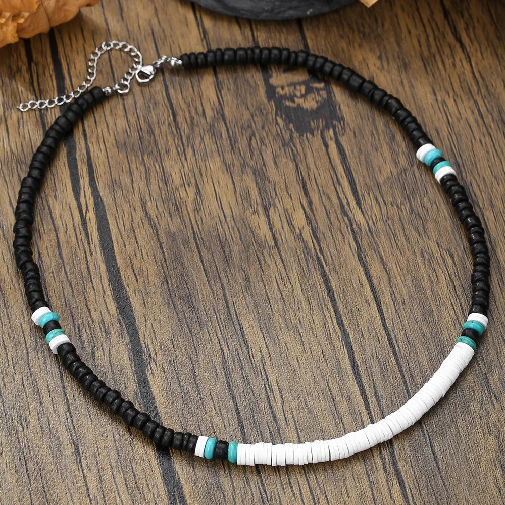 FBA Boho Coconut Shell Turquoise Bead Necklace | Men's Fashion Jewelry