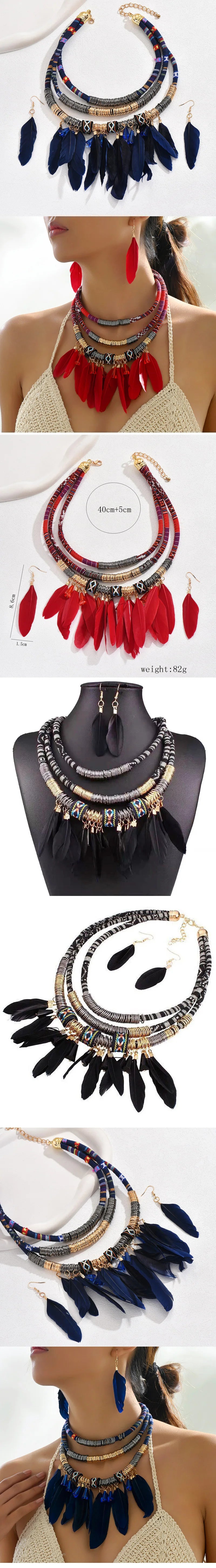 FBA Ethnic Feather Choker Necklace & Earring Set | Women's Jewelry