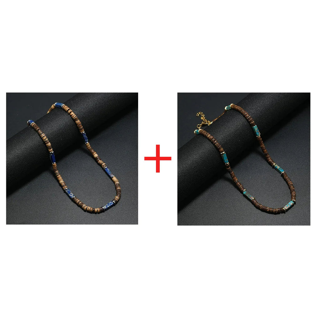 FBA Men's Wood Bead Natural Stone Necklace | Retro Summer Jewelry