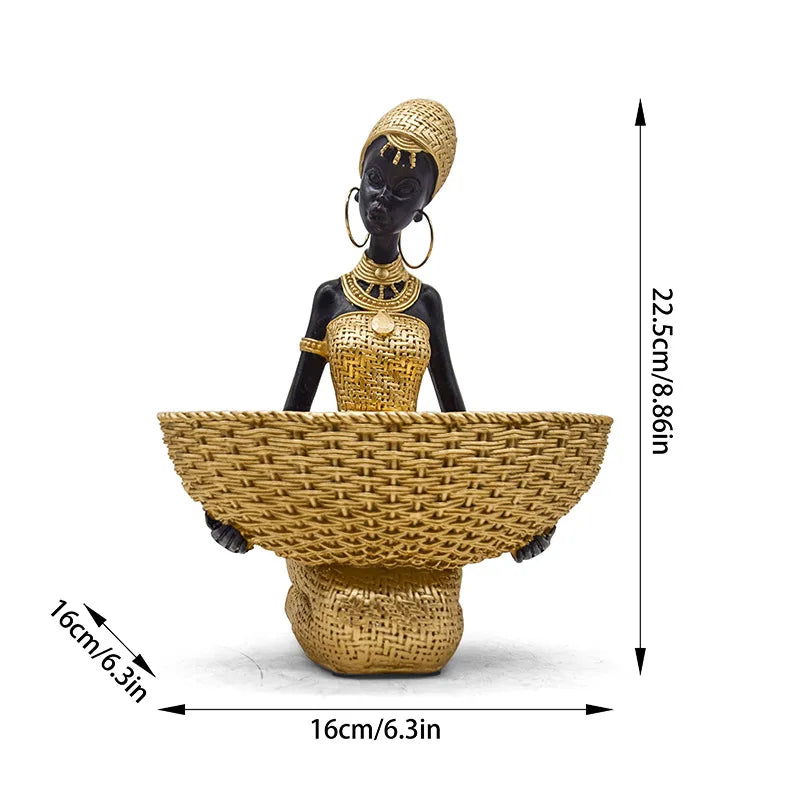 African Style Resin Woman Sculpture with Storage Box | Tribal Jewelry Organizer & Home Decor