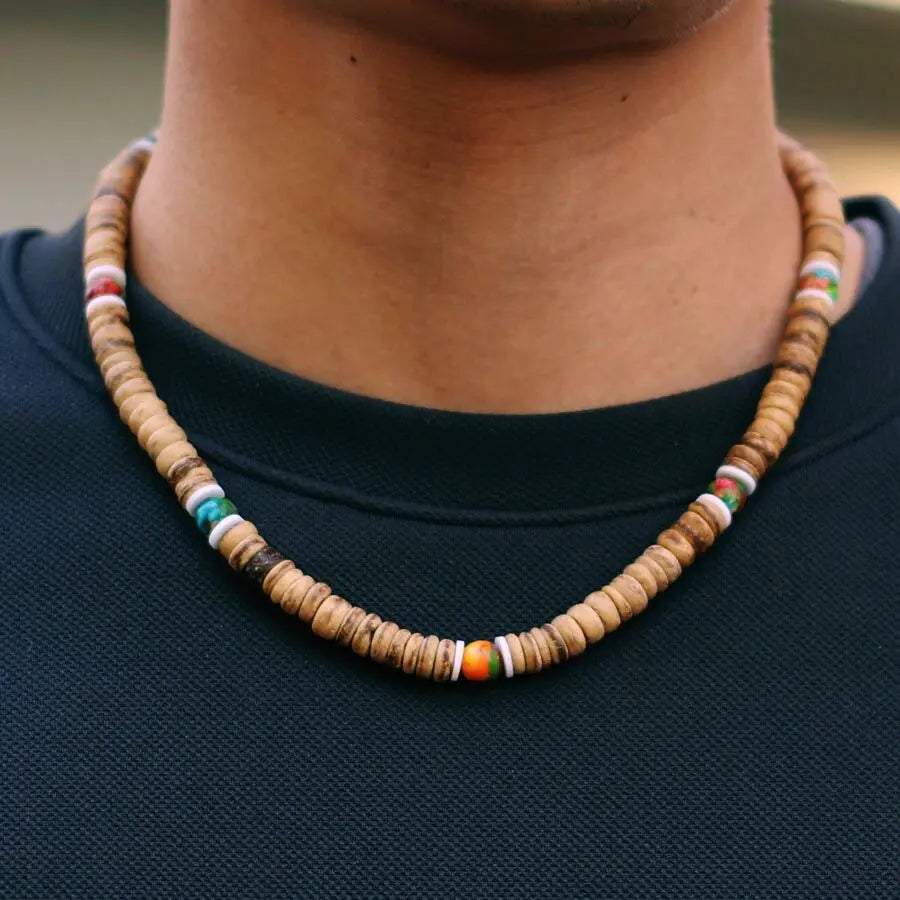 FBA Handmade Coconut Wood Healing Stone Choker | Men's Jewelry