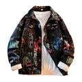 Men's Hip Hop Letter Graffiti Denim Jacket – Korean Slim Punk Unisex Jean Coat | Red & Black | S–XXXL | FBA Vibes