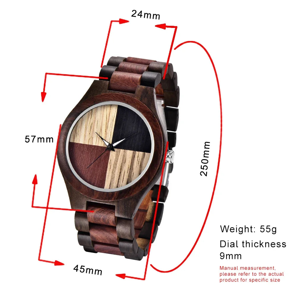 FBA Men's Double Color Plaid Wood Watch | Business Casual Wooden Wristwatch