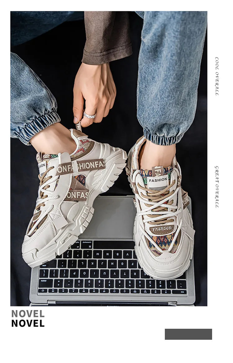 Men's Running Shoes 2025 New Summer Original Design Versatile Casual Thick Bottom Heightening Dad Trendy Sneakers PU Mesh Lin...