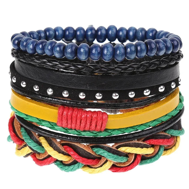 FBA 4-Piece Braided Leather Ethnic Wristband Set | Hope Believe Bracelet