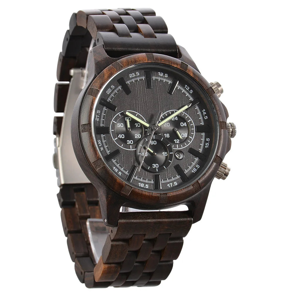 FBA Men's Military Chronograph Wood Watch | Luxury Quartz Wooden Wristwatch