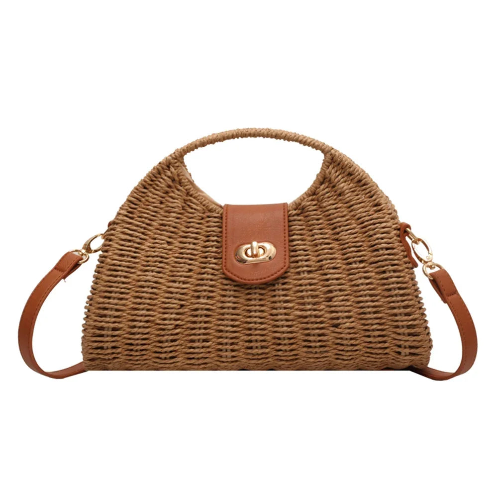 Handmade Woven Shell Crossbody Bag for Women – Casual Elegant Summer Straw Shoulder Tote