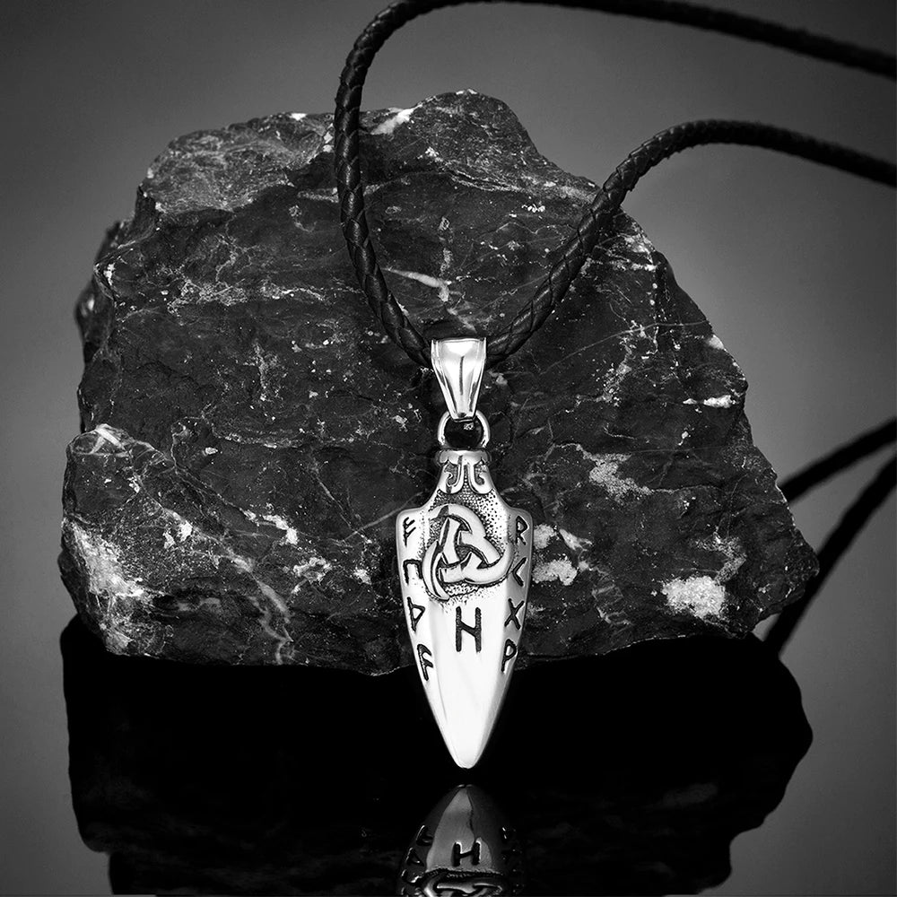 FBA Norse Runes Odin's Spear Gungnir Necklace | Viking Valknut Talisman Jewelry