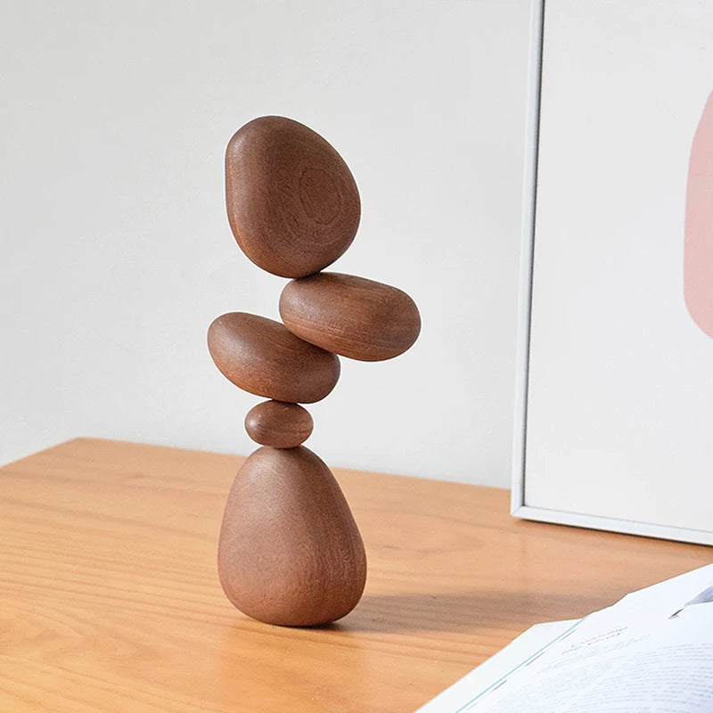 Solid Wood Stone-Shape Art Ornaments | Nordic Puzzle Decompression Decor for Home & Wall