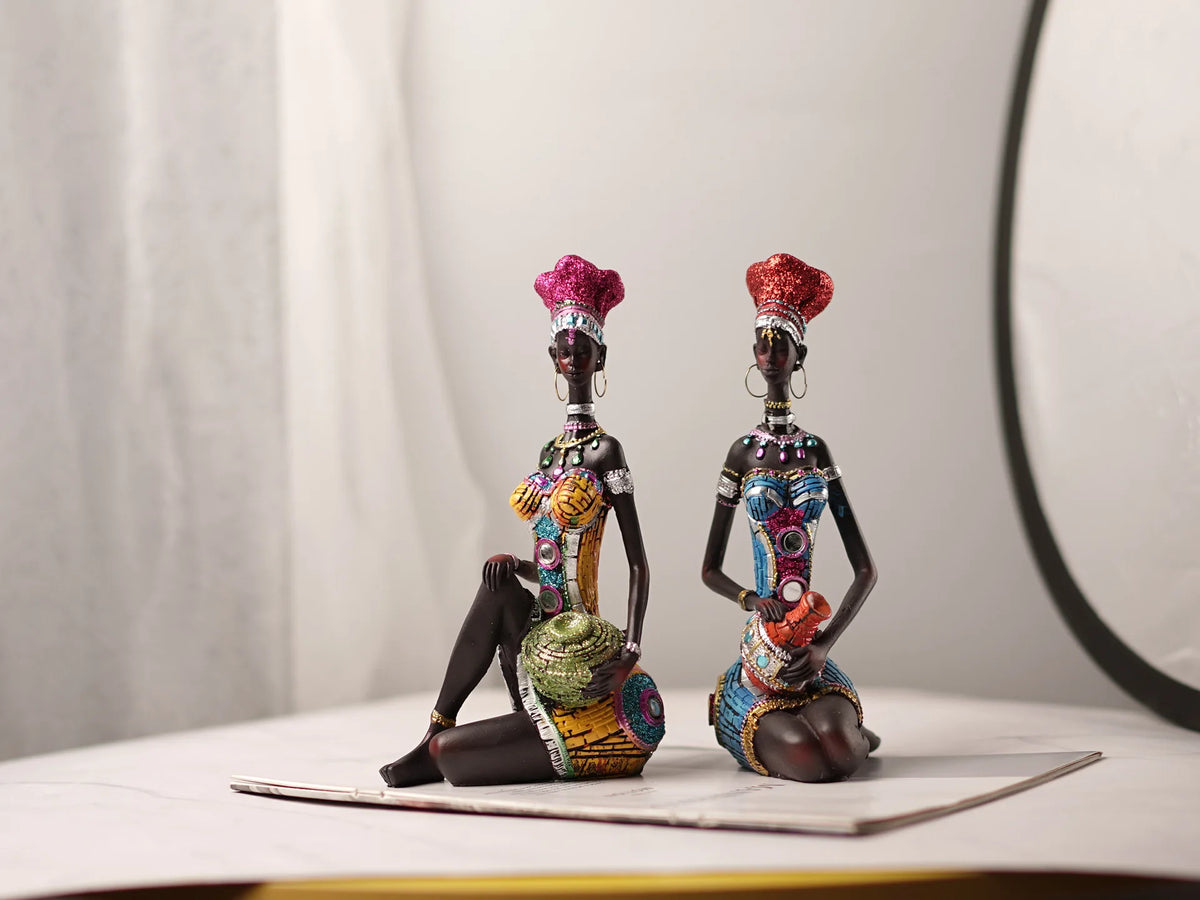 Resin African Black Women's Sculpture | Abstract Figurine for Home, Living Room & Desktop Decor