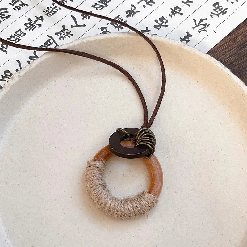 FBA Star Feather Leather Pendant Necklace | Retro Art Jewelry